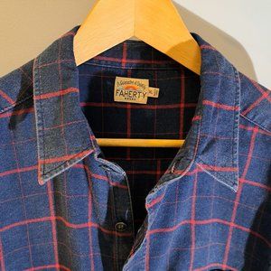 Faherty men's extra large indigo dyed long sleeve button down plaid shirt